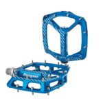 Hope F22 flat pedals with concave platform and hex pins in blue anodised finish