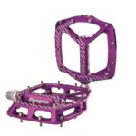 Hope F22 flat pedals with concave platform and hex pins in purple anodised finish