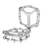 Hope F22 flat pedals with concave platform and hex pins in silver anodised finish