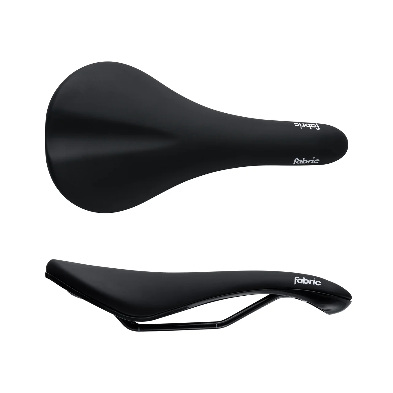 black bike saddle top and side view. Fabric scoop sport saddle